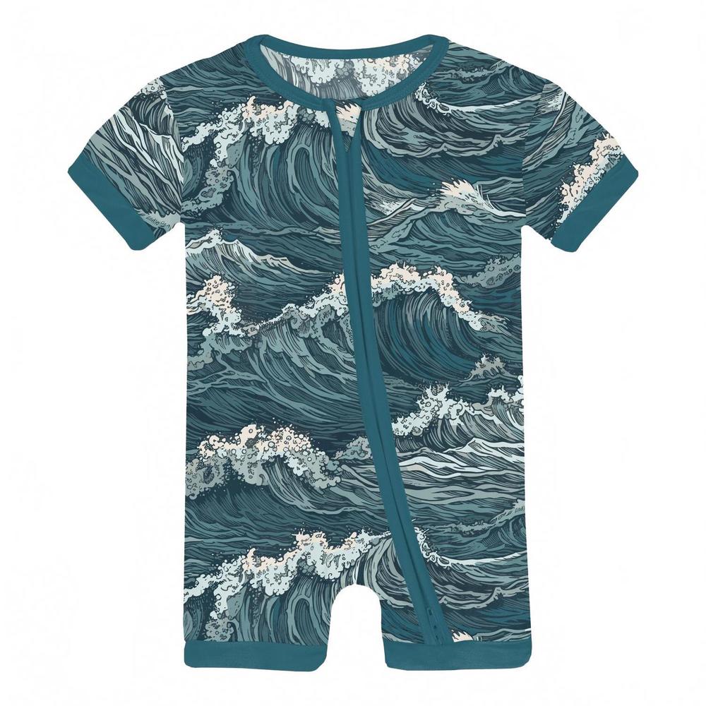 NEW KICKEE infant & toddler unisex shorty sleeper with zipper in oceanic
